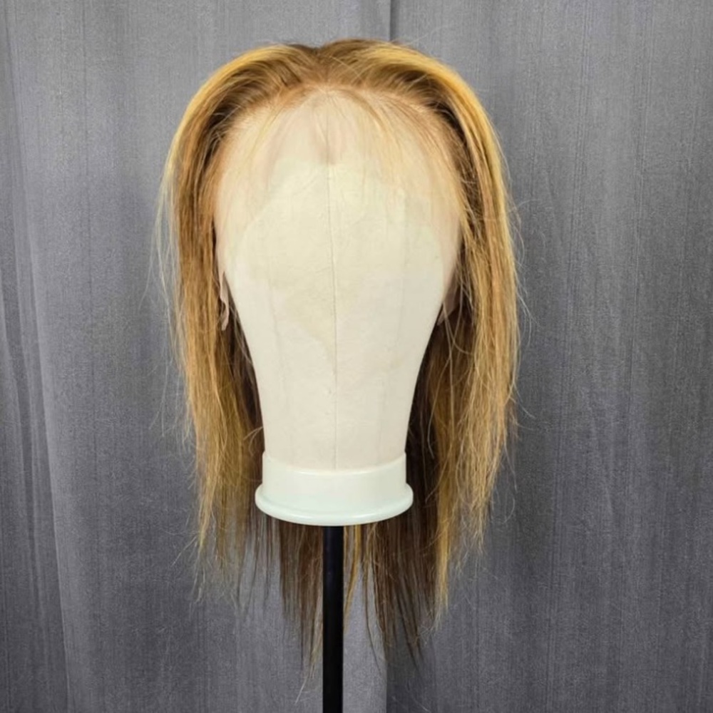 22" Honey Blonde Highlight Human Hair Wig 13x4 Lace Front Straight Pre-Plucked